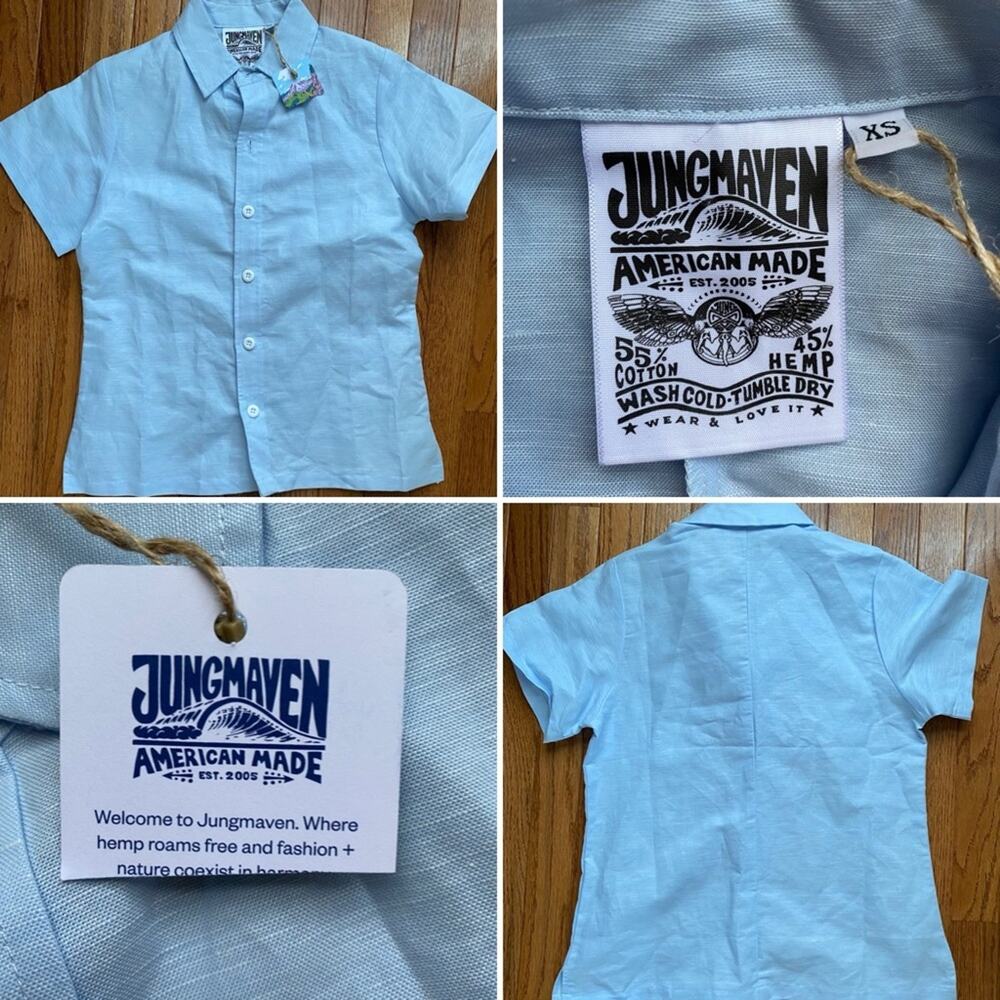 New Jungmaven $158 Faria Light Blue Cotton Hemp Camp Shirt XS